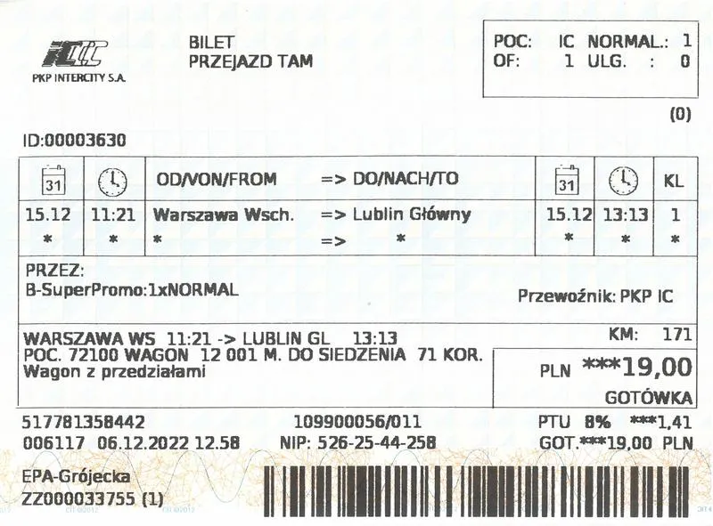 Kiedy i ile dni przed podróżą można zwrócić bilet PKP Intercity?