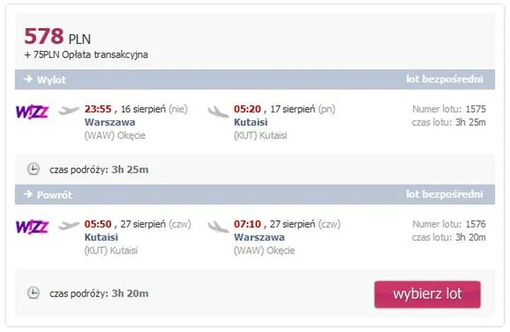 Czas podróży do Kutaisi