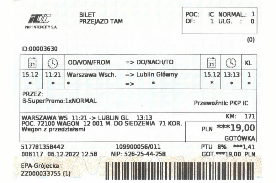 Numer biletu PKP