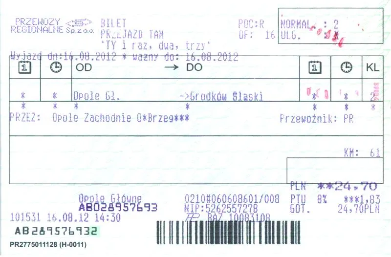 Opłaty dodatkowe pociąg