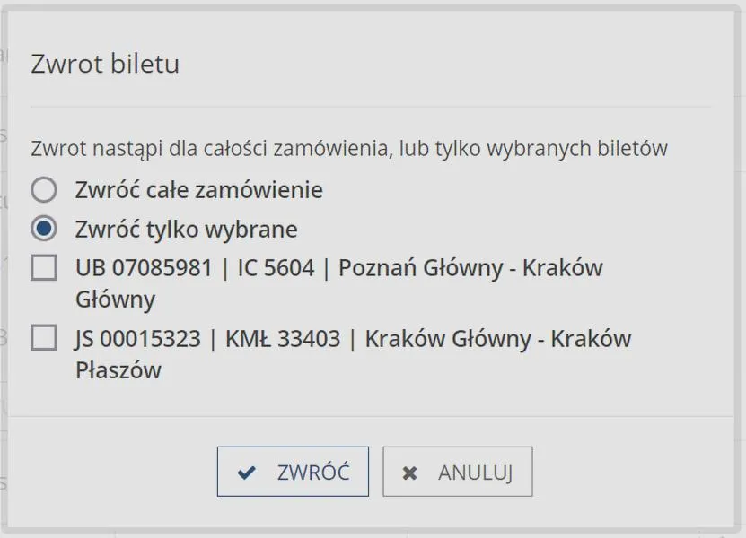 Zwrot biletów PKP Intercity